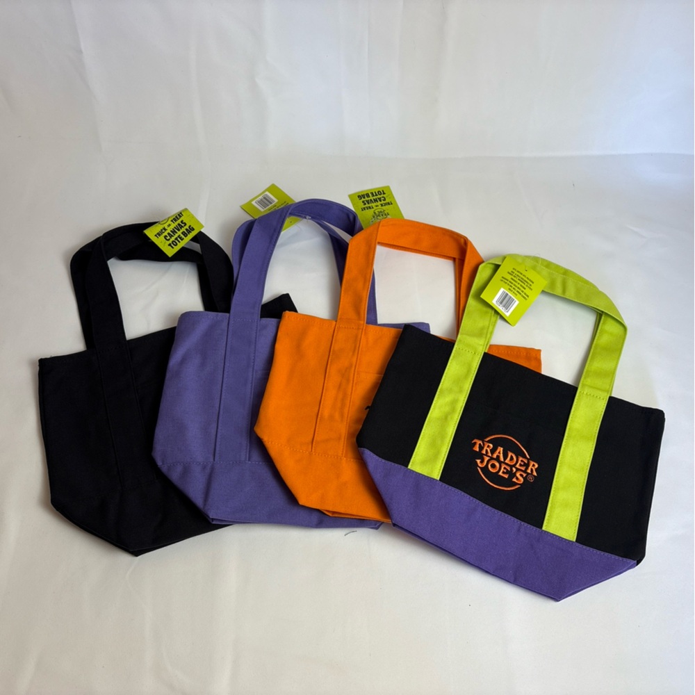 Trader Joe's Tote Bags in Purple, Orange, and Black NWT
